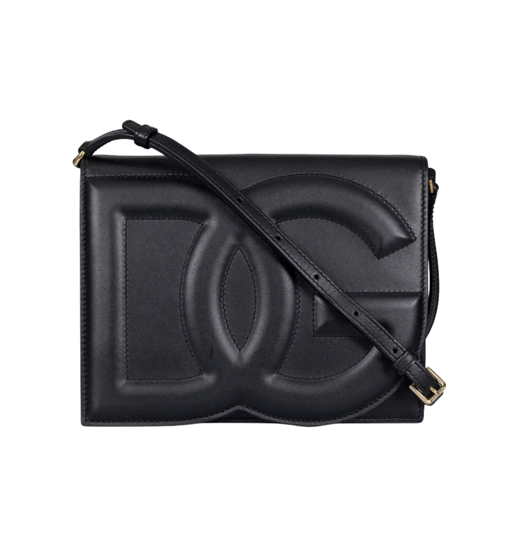 DOLCE & GABBANA Black Calfskin DG Logo Crossbody Bag
