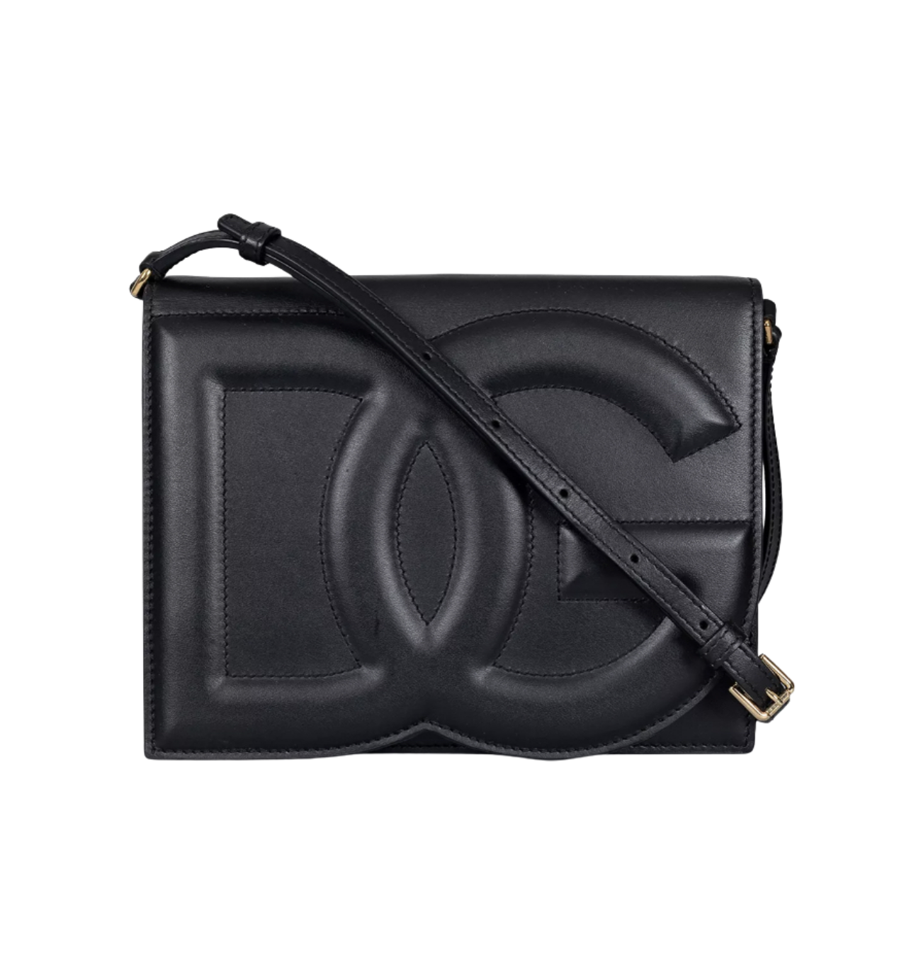 DOLCE & GABBANA Black Calfskin DG Logo Crossbody Bag