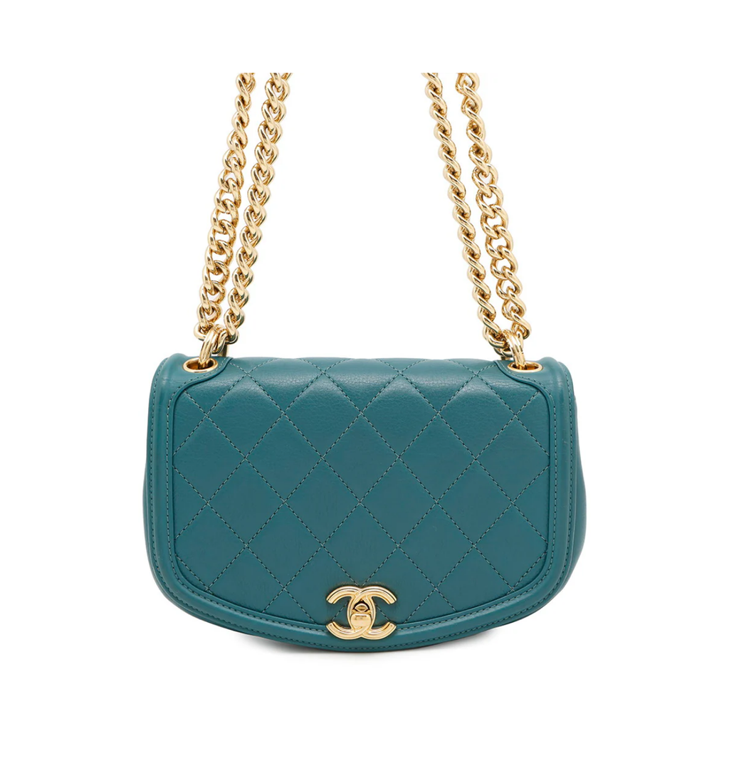 CHANEL Matelasse Green Leather Chain Shoulder Bag