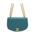 CHANEL Matelasse Green Leather Chain Shoulder Bag