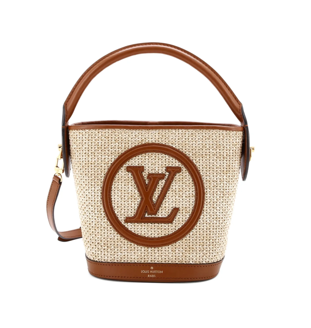 LOUIS VUITTON Petit Bucket Raffia Leather Bag