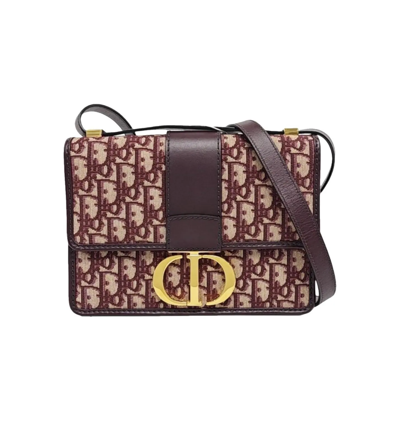 DIOR Oblique Montaigne Bordeaux Canvas Leather Shoulder Bag