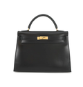 HERMES Kelly 32 Sellier Black Box Calf Leather