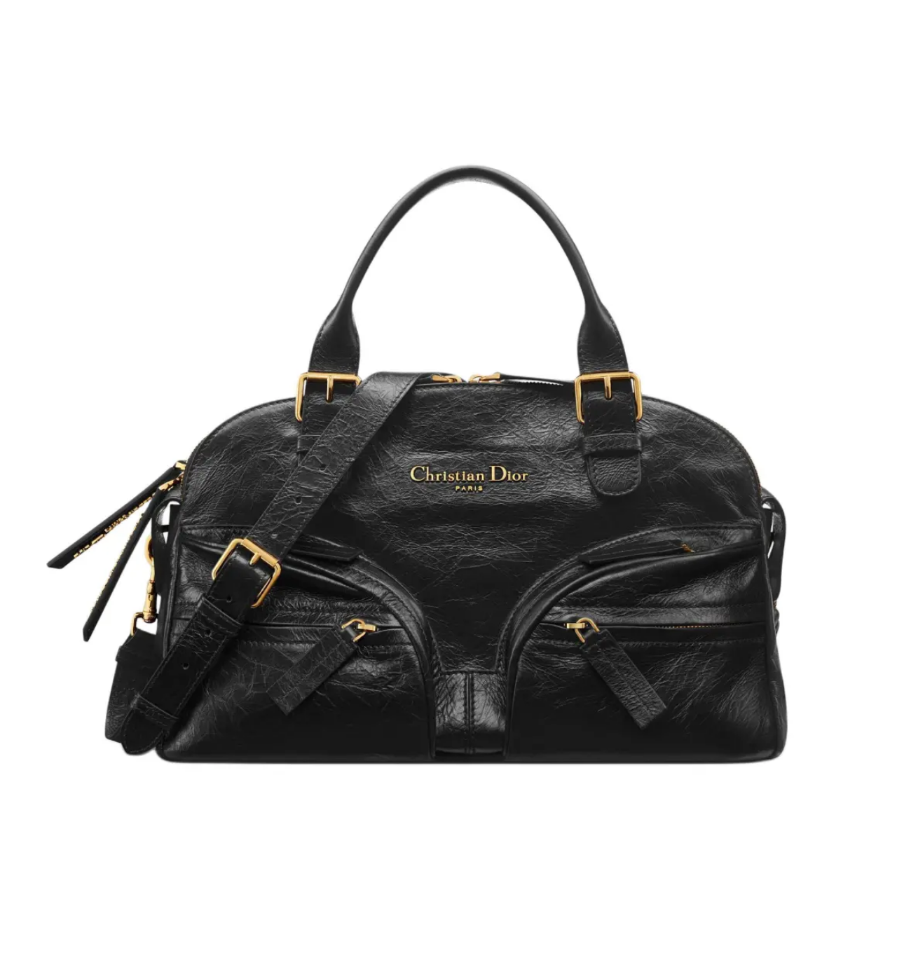 DIOR Grand Tour Bowling Black Crinkled Calf Leather Bag