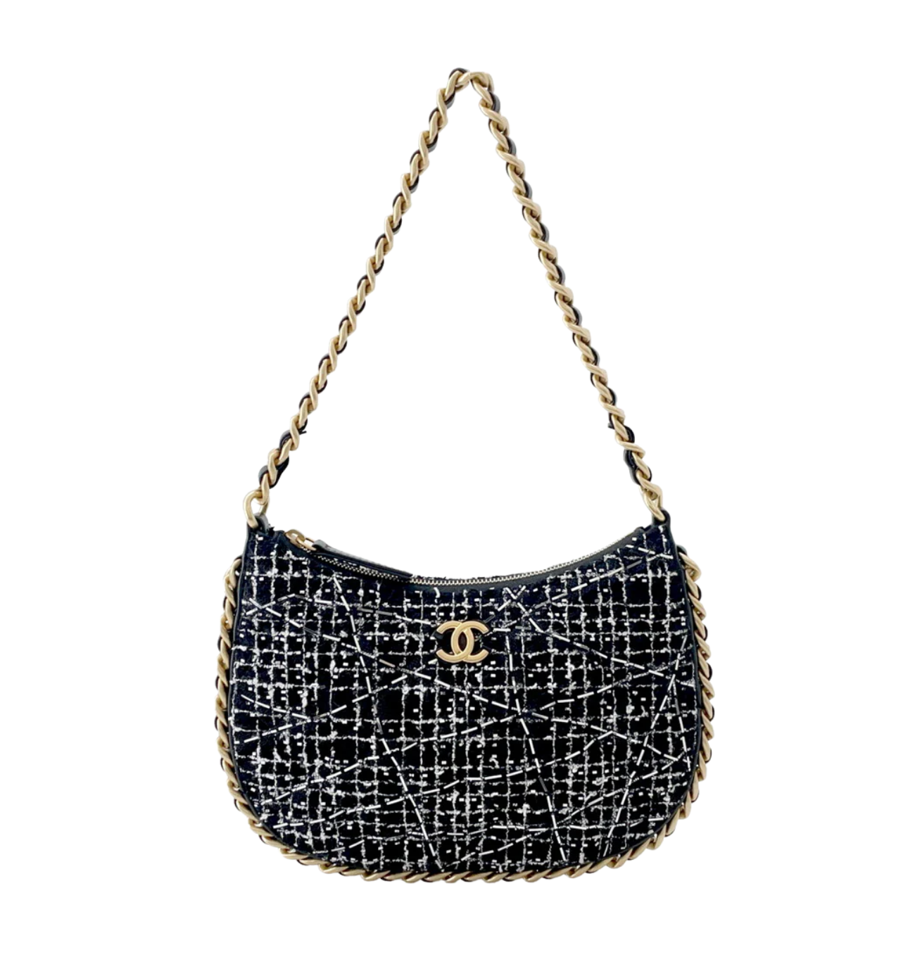 CHANEL Small Hobo Tweed Lambskin Bag