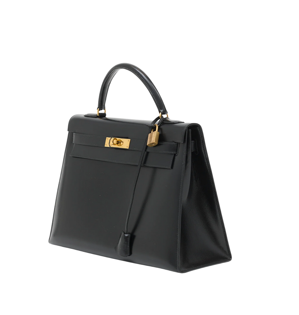 HERMES Kelly 32 Sellier Black Box Calf Leather