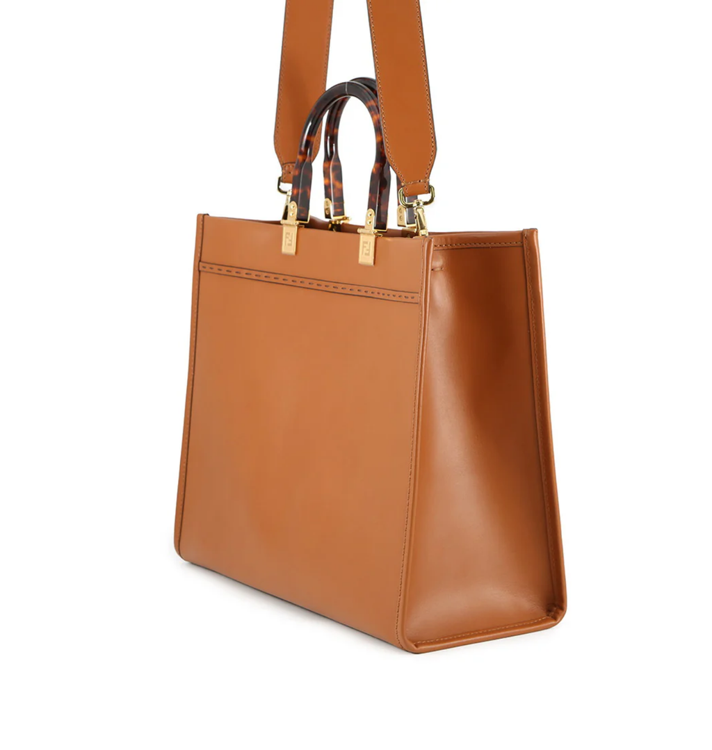 FENDI Sunshine Brown Calf Leather Tote Bag