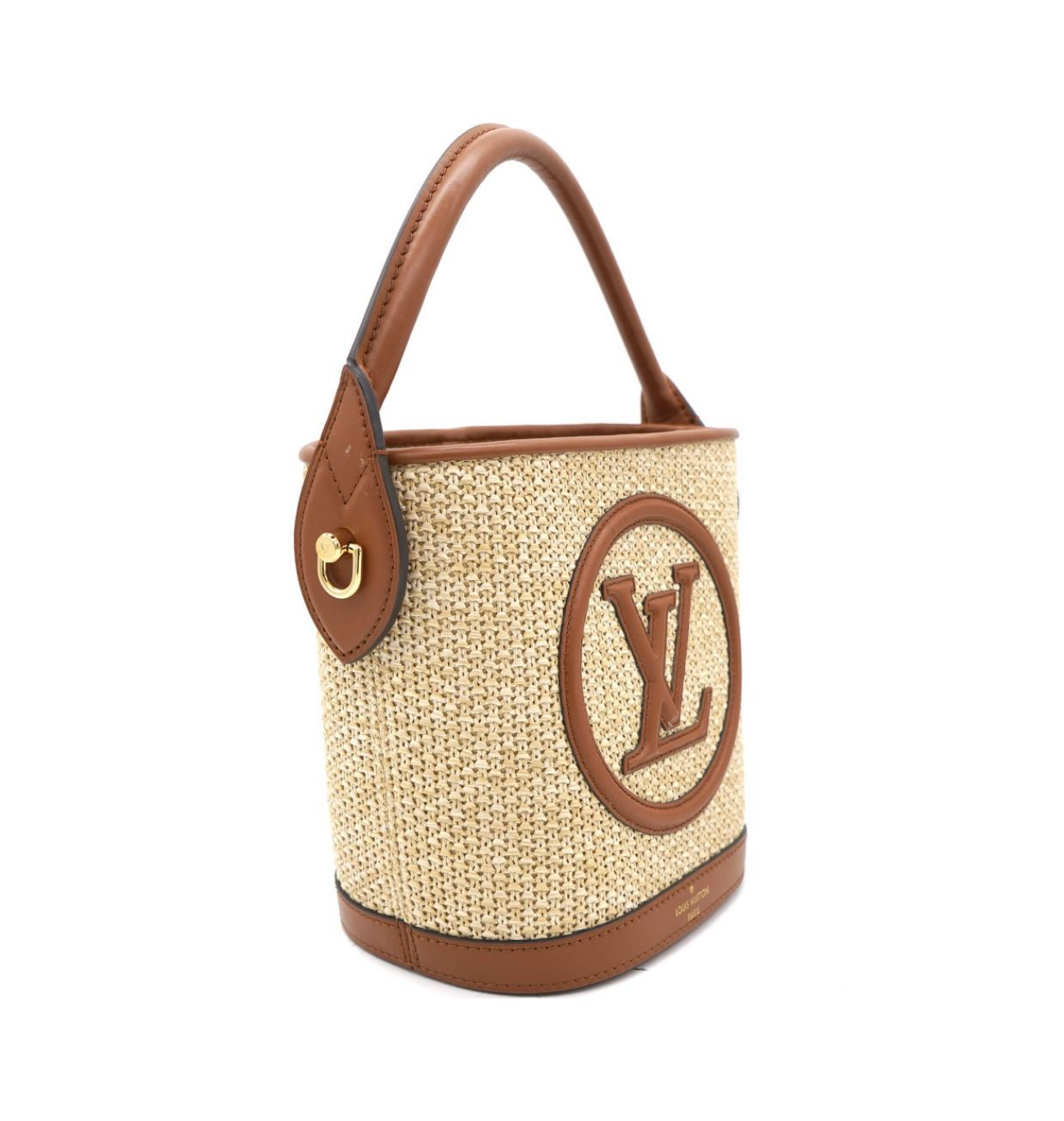 LOUIS VUITTON Petit Bucket Raffia Leather Bag