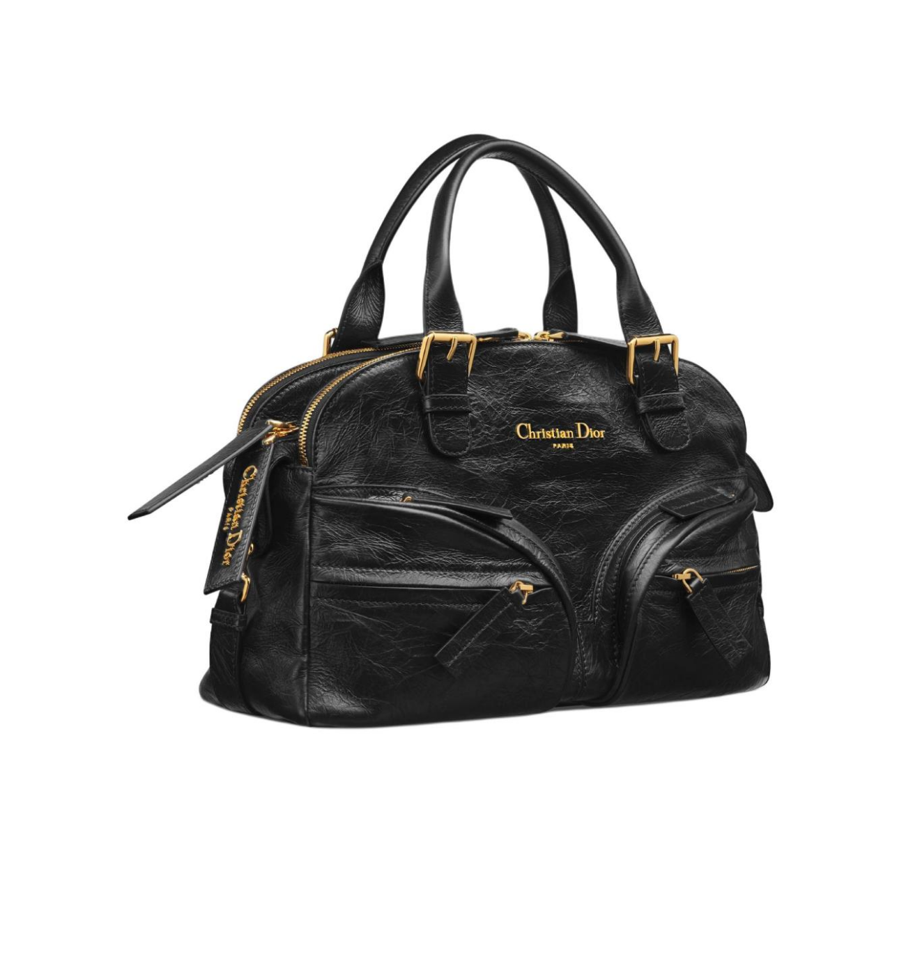 DIOR Grand Tour Bowling Black Crinkled Calf Leather Bag