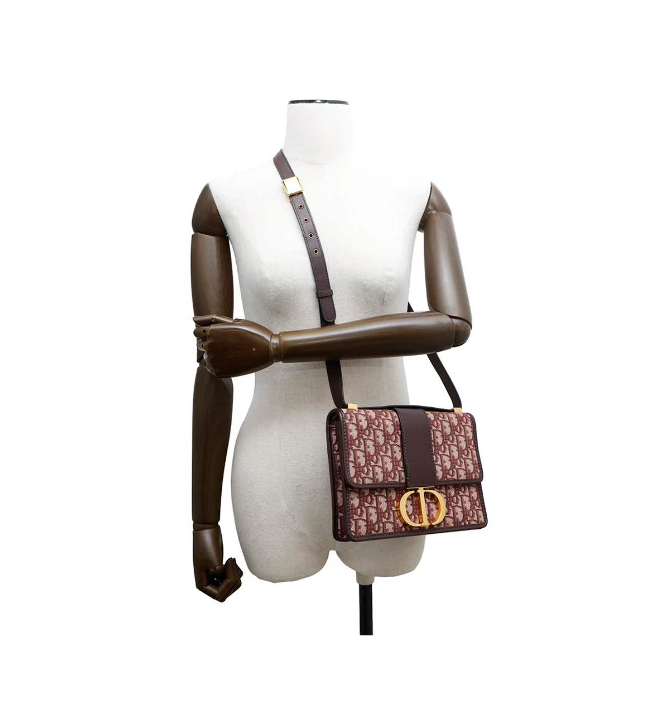 DIOR Oblique Montaigne Bordeaux Canvas Leather Shoulder Bag