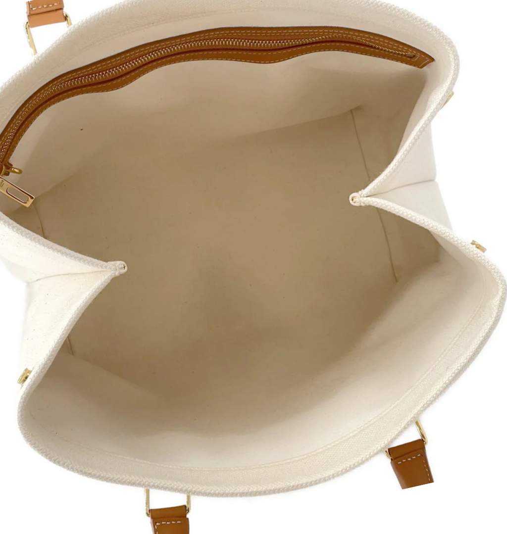 CELINE Horizontal Cabas Natural Brown Canvas Leather Bag