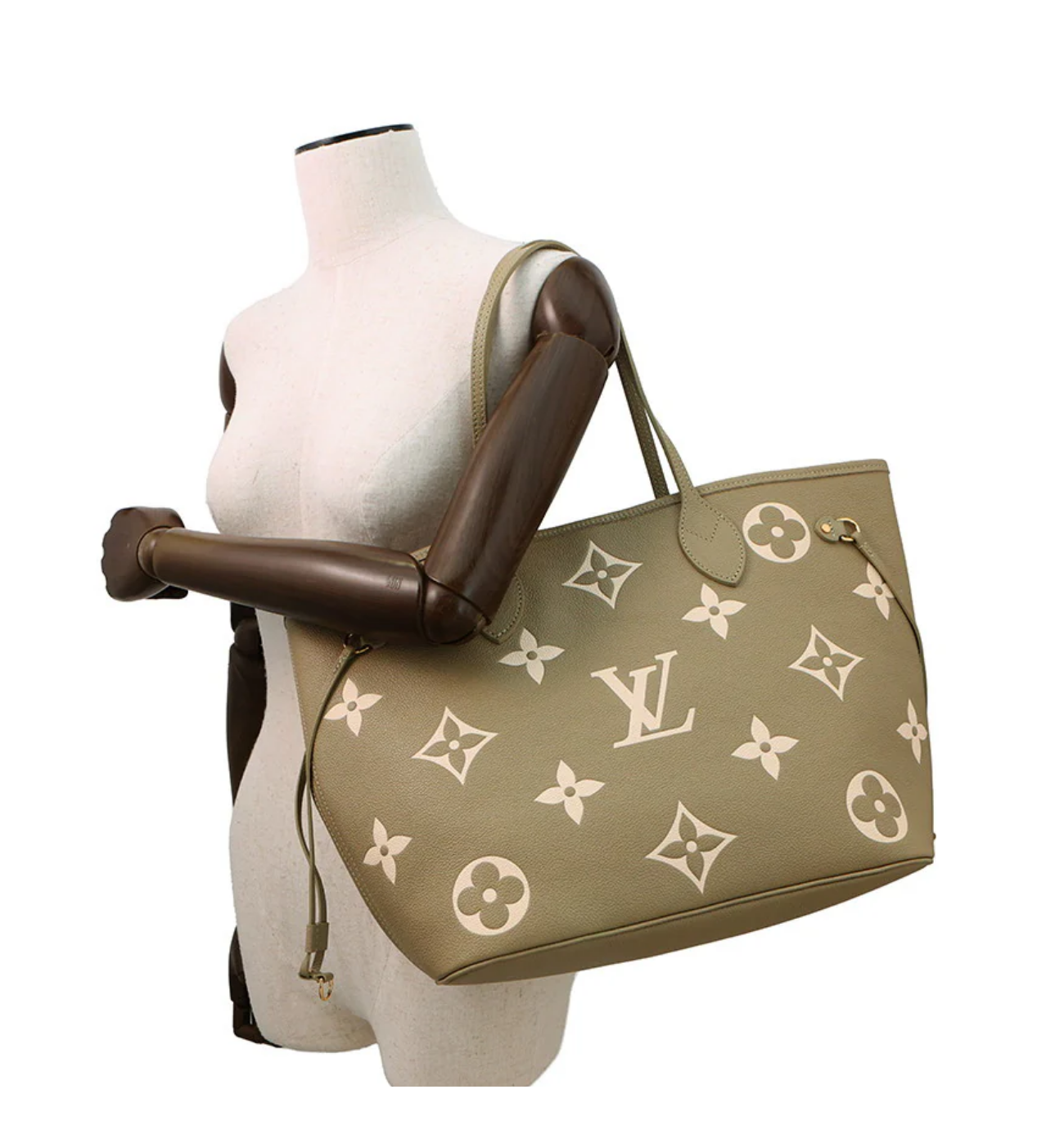 LOUIS VUITTON Neverfull MM Khaki Monogram Empreinte Leather Bag