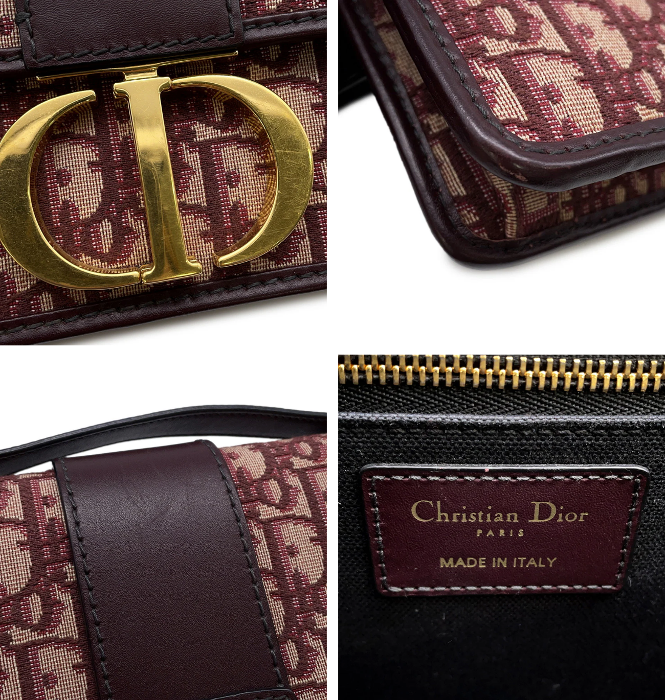 DIOR Oblique Montaigne Bordeaux Canvas Leather Shoulder Bag