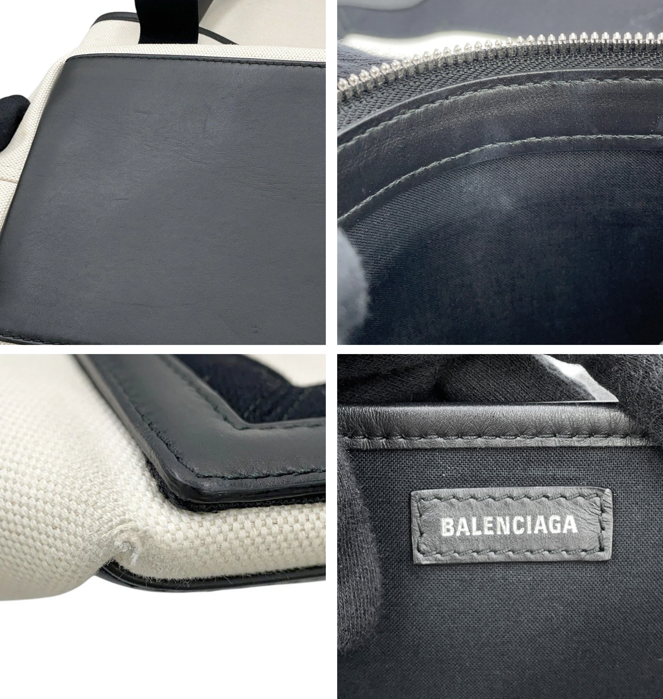 BALENCIAGA Navy Kabas Canvas Leather Bag