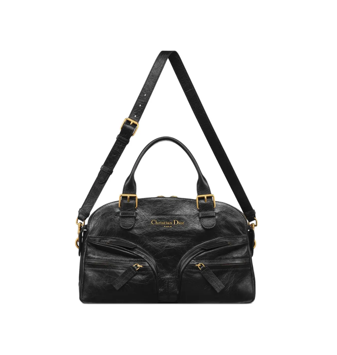DIOR Grand Tour Bowling Black Crinkled Calf Leather Bag