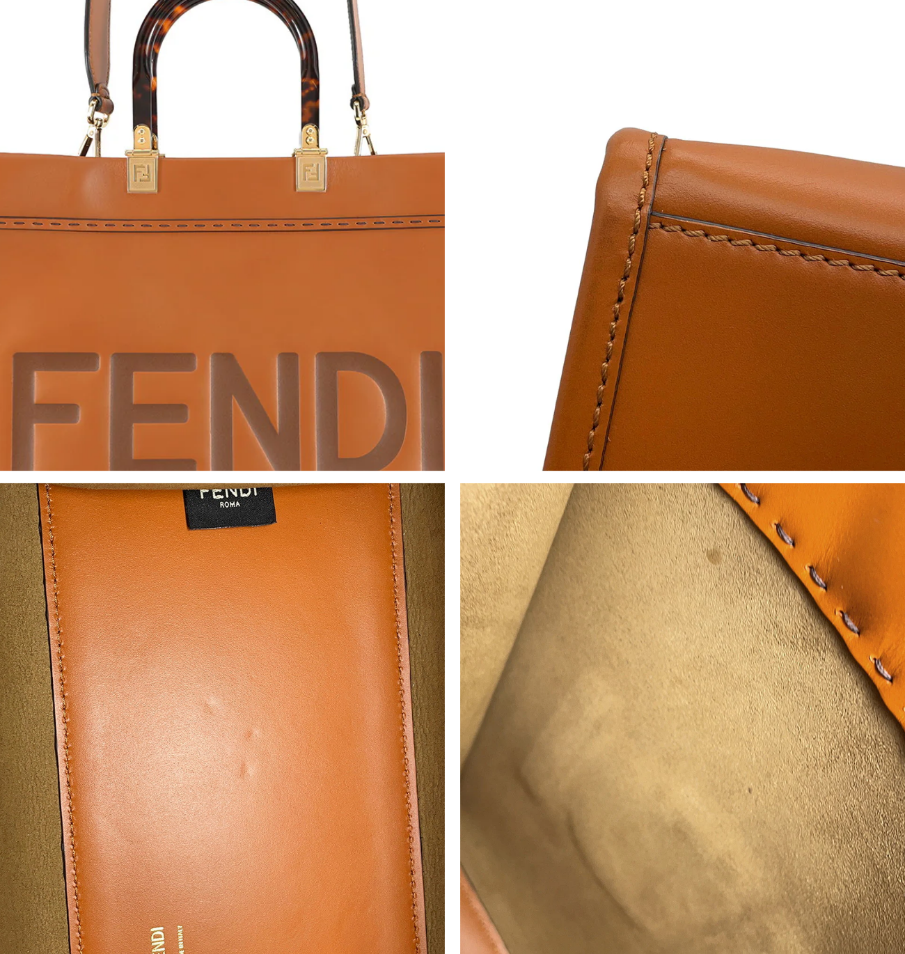 FENDI Sunshine Brown Calf Leather Tote Bag