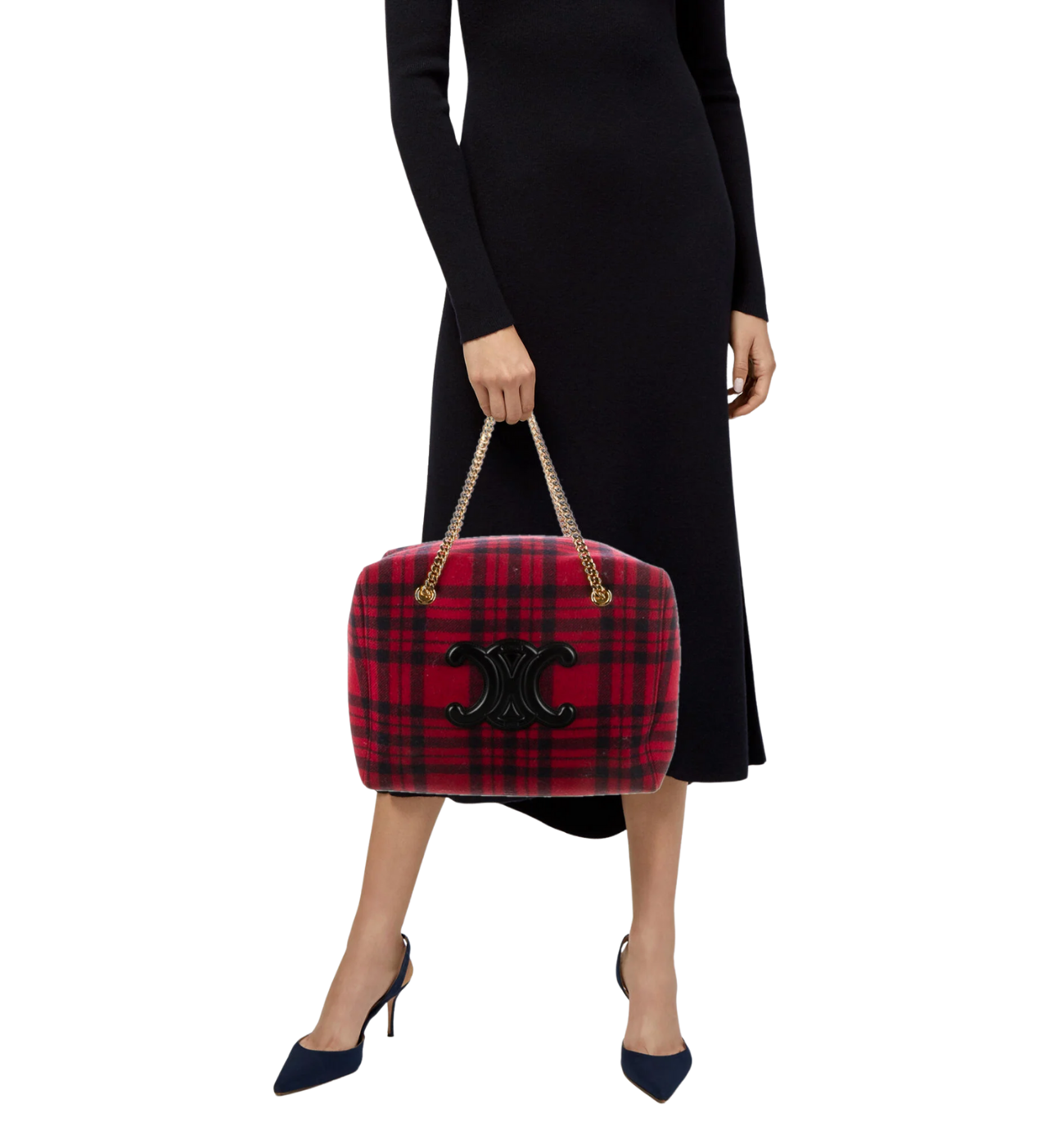 CELINE Triomphe Pliage Check Chain Tote Bag