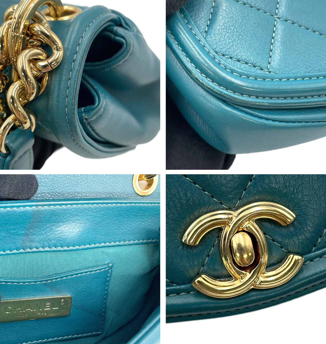 CHANEL Matelasse Green Leather Chain Shoulder Bag