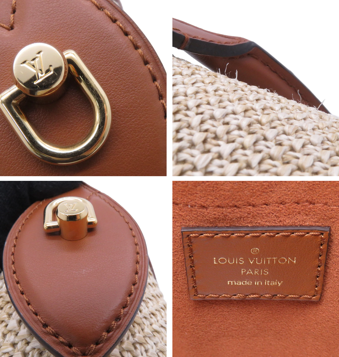 LOUIS VUITTON Petit Bucket Raffia Leather Bag