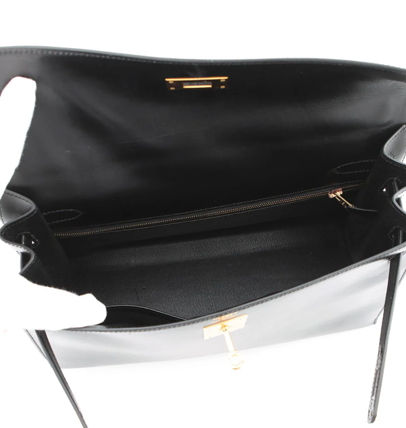 HERMES Kelly 32 Sellier Black Box Calf Leather
