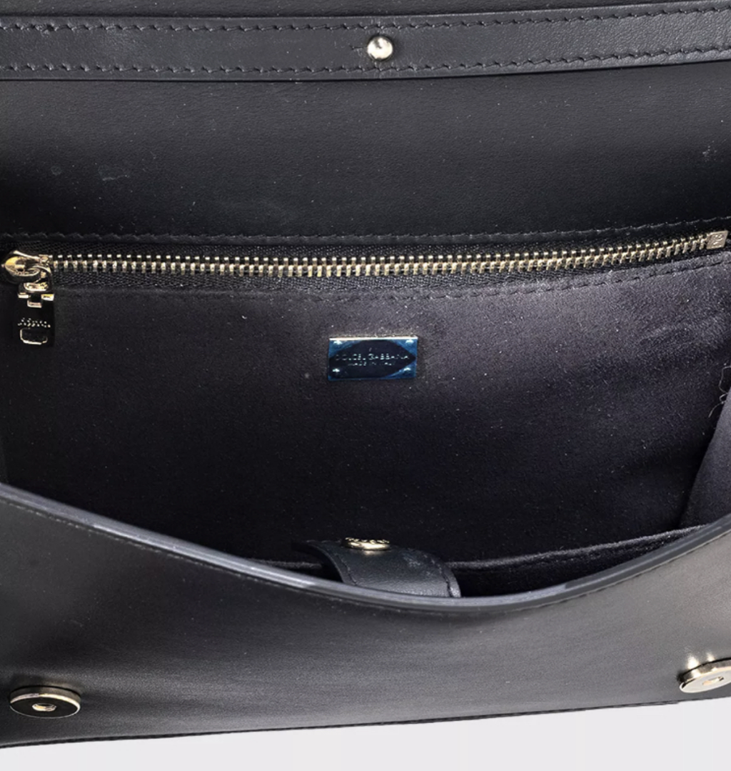 DOLCE & GABBANA Black Calfskin DG Logo Crossbody Bag