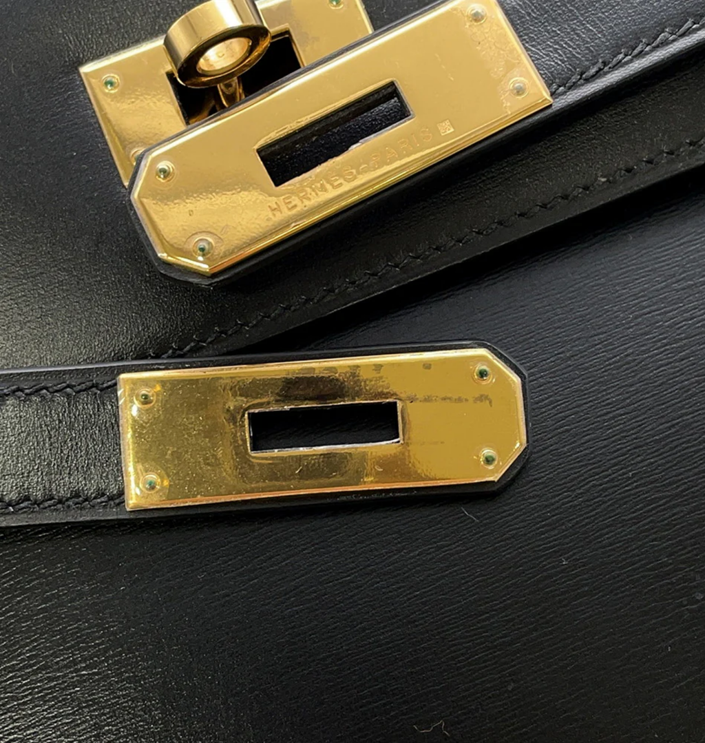 HERMES Kelly 32 Sellier Black Box Calf Leather