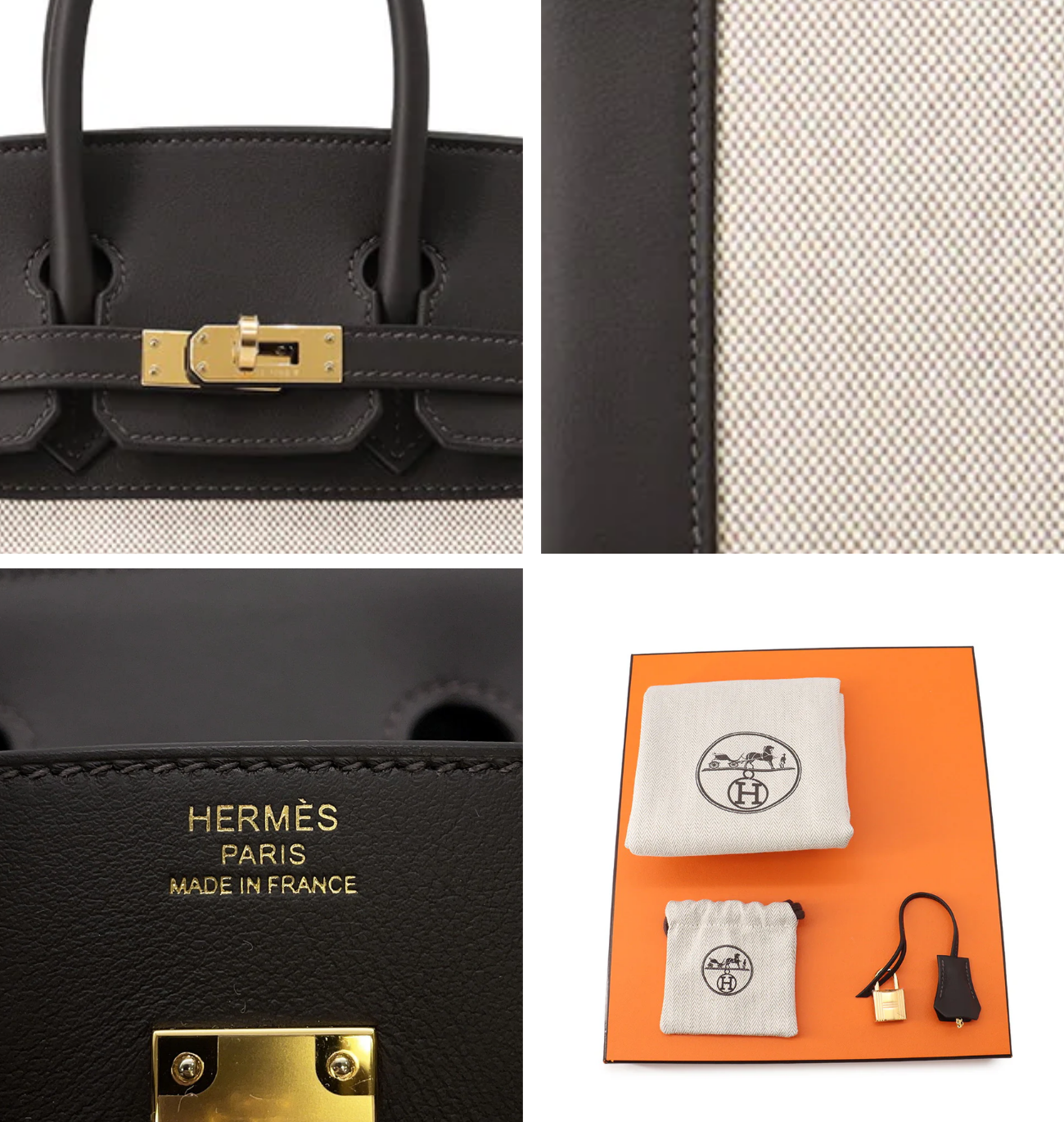 HERMES Birkin 25 Ecru/Baybrunn Toile H Swift Leather